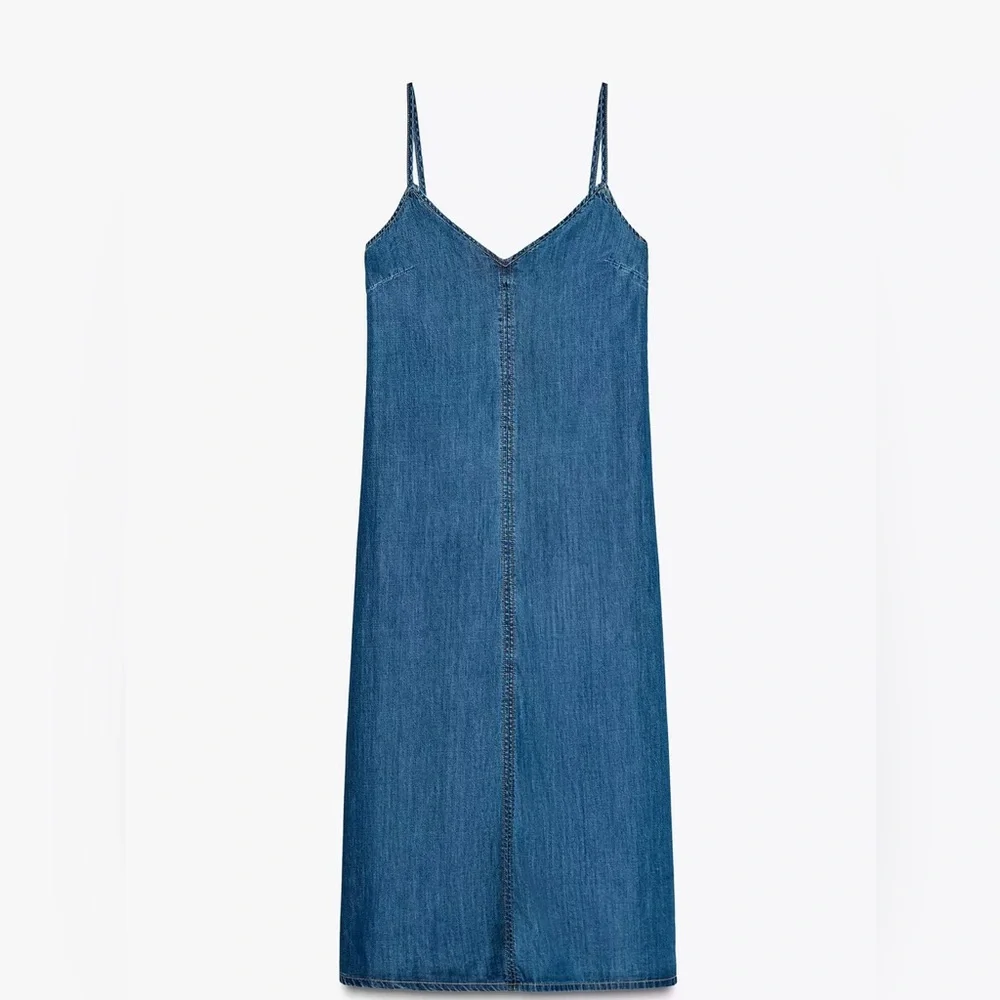 Zara Denim Strappy Midi Dress NWT - Picture 5 of 11